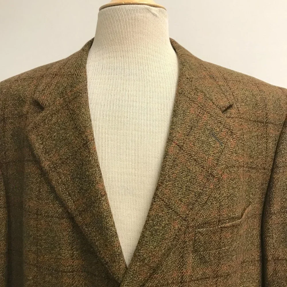 John W Nordstrom  Loro Piana Cashmere wool tweed plaid blazer 42 brown